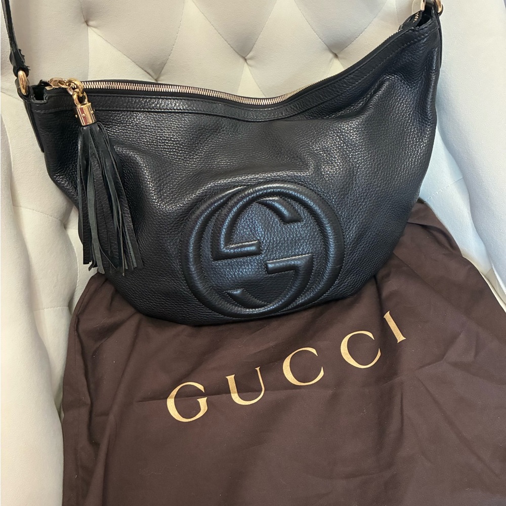 Gucci Soho Black Pebbled Leather Hobo with Tassel and Interlocking G